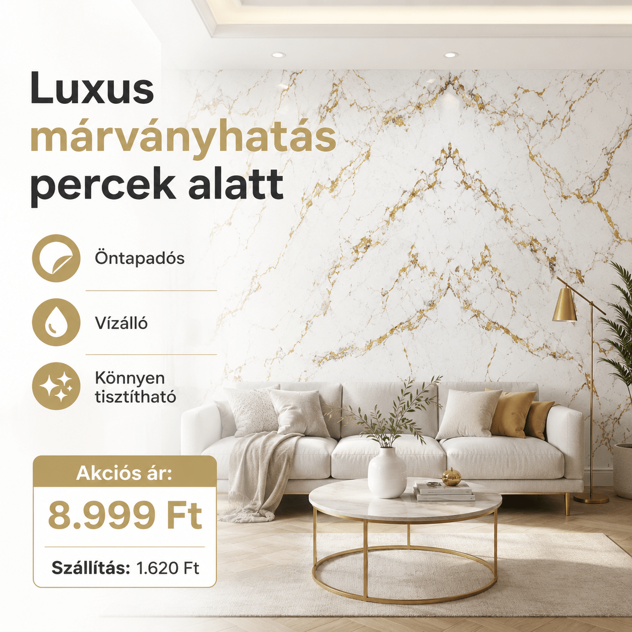 Arany Márványhatású Öntapadós Falmatrica 3 m × 1,2 m - | Cyber Bazaar