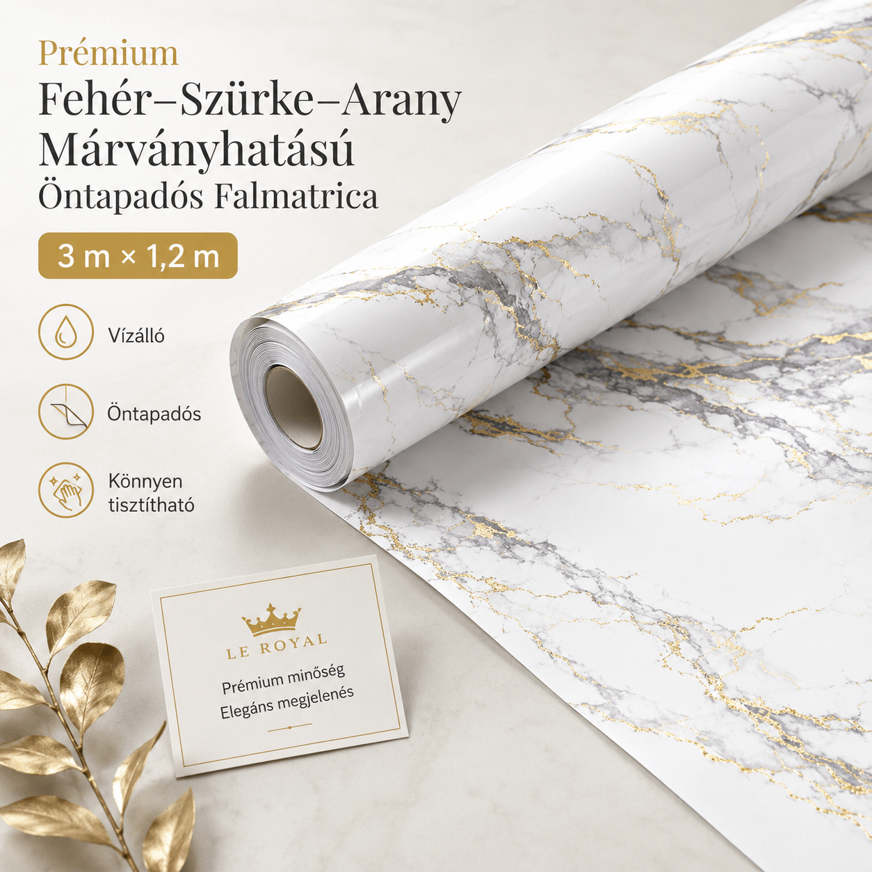 Arany Márványhatású Öntapadós Falmatrica 3 m × 1,2 m - | Cyber Bazaar
