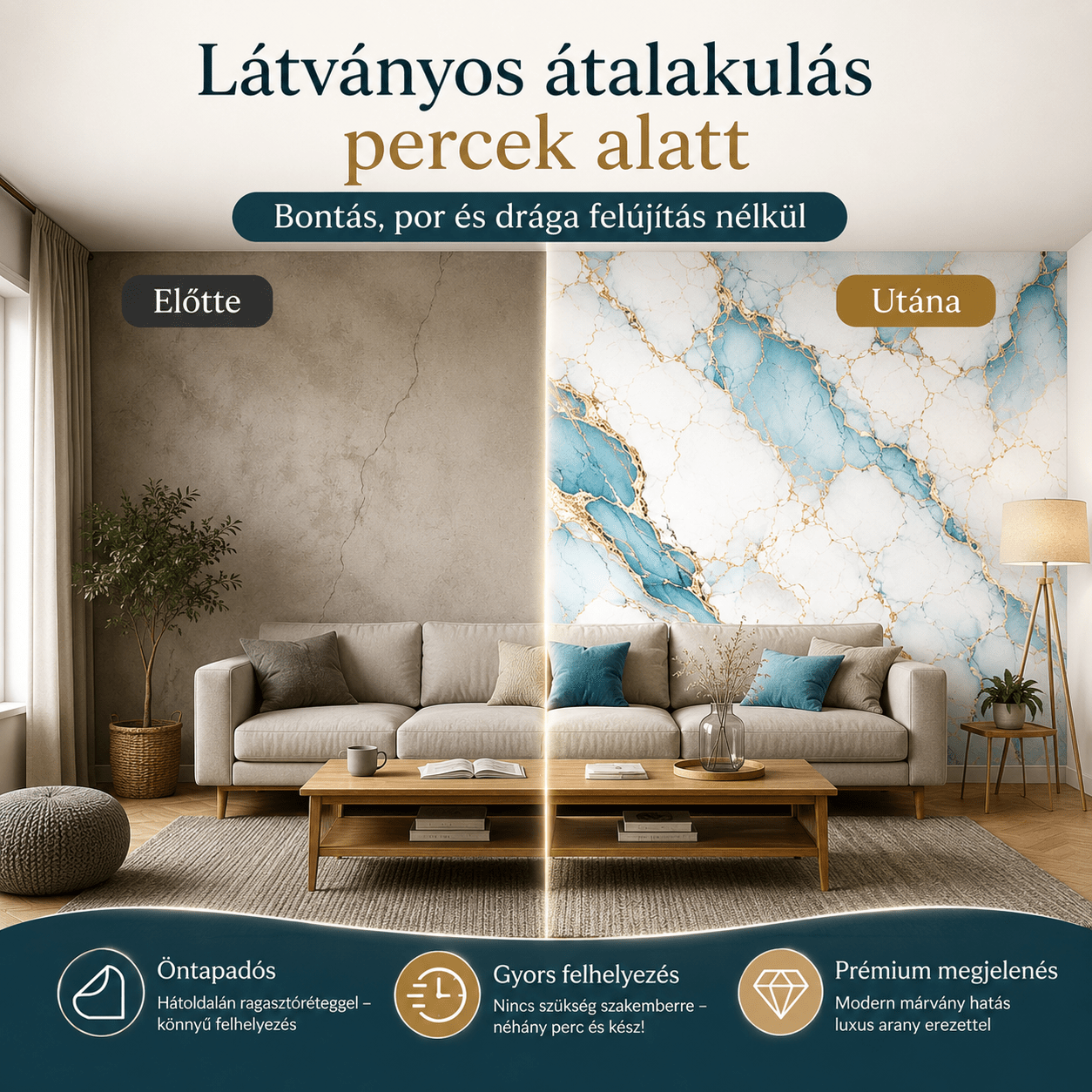 Arany Márványhatású Öntapadós Falmatrica 3 m × 1,2 m - | Cyber Bazaar