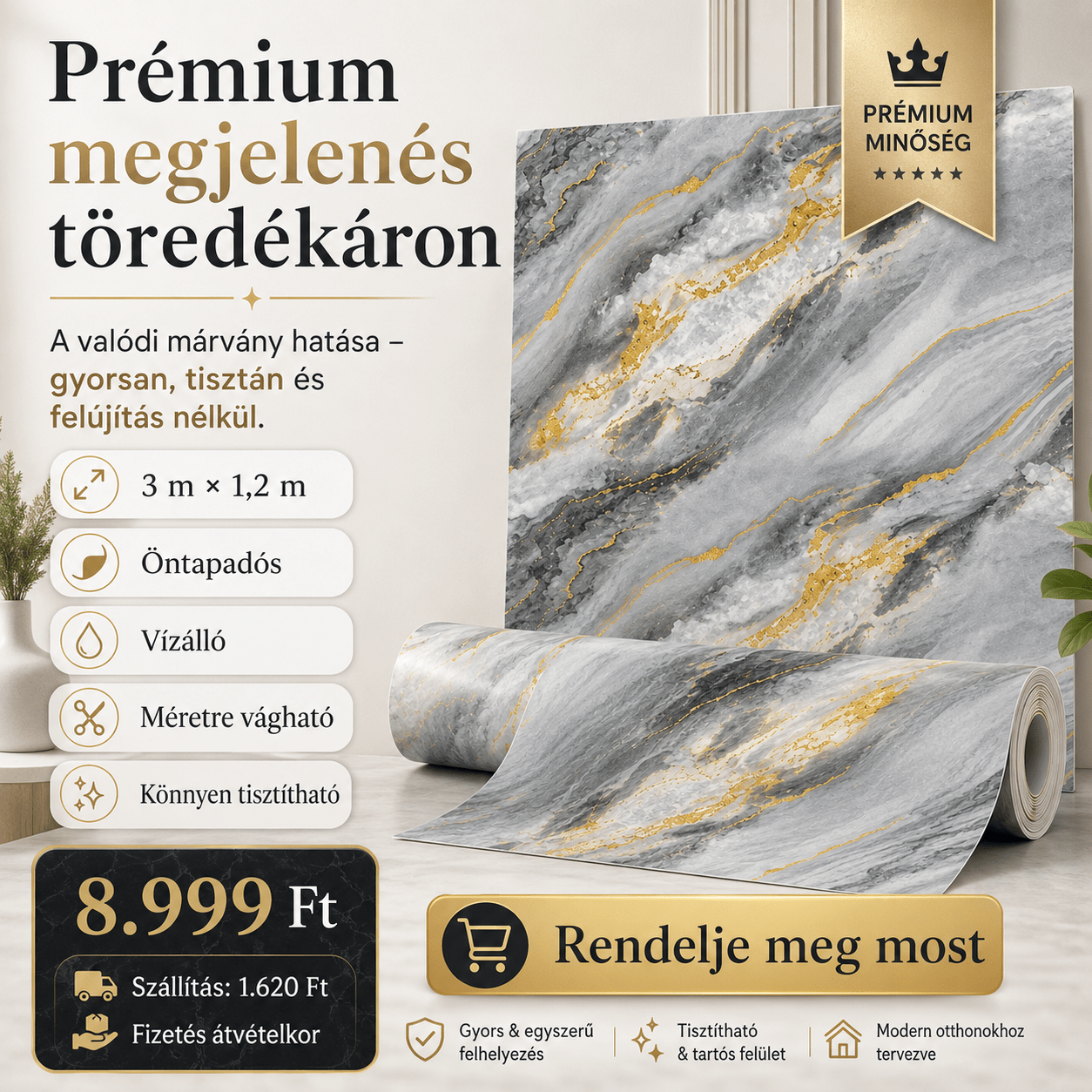 Arany Márványhatású Öntapadós Falmatrica 3 m × 1,2 m - | Cyber Bazaar