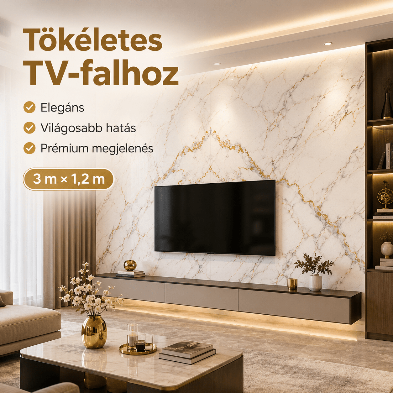 Arany Márványhatású Öntapadós Falmatrica 3 m × 1,2 m - | Cyber Bazaar