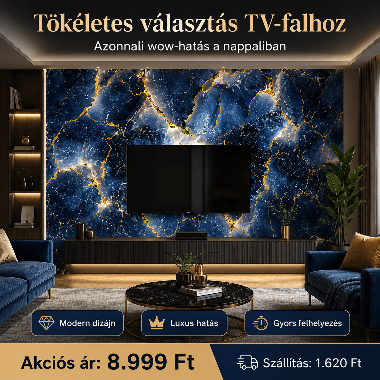 Arany Márványhatású Öntapadós Falmatrica 3 m × 1,2 m - | Cyber Bazaar