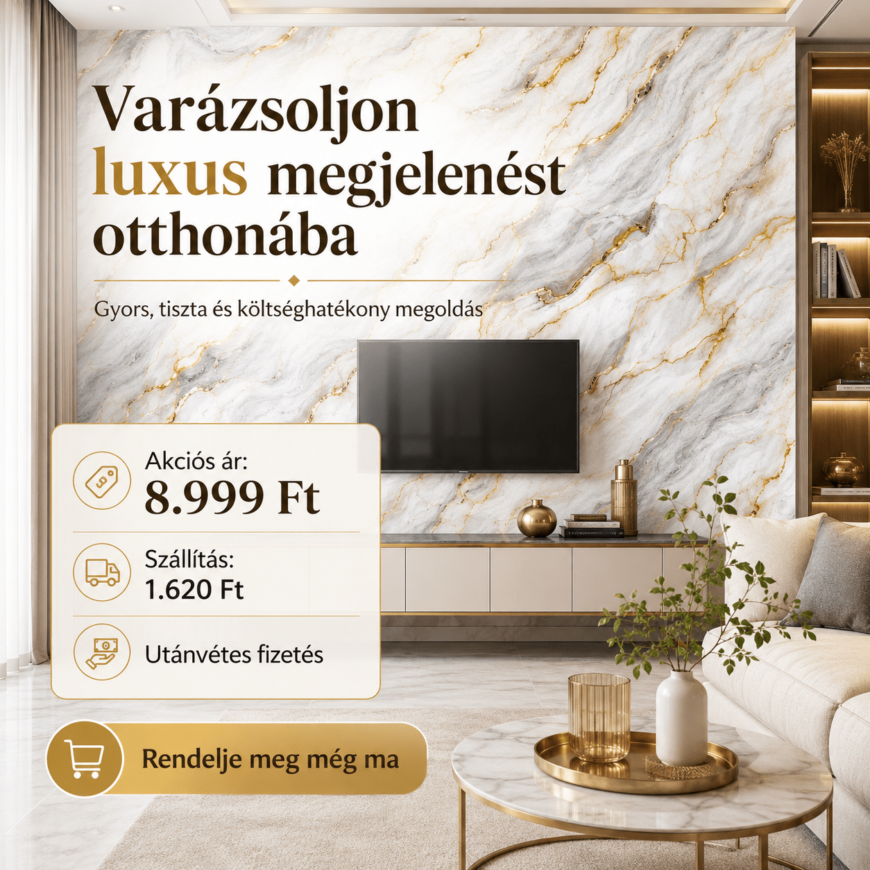 Arany Márványhatású Öntapadós Falmatrica 3 m × 1,2 m - | Cyber Bazaar