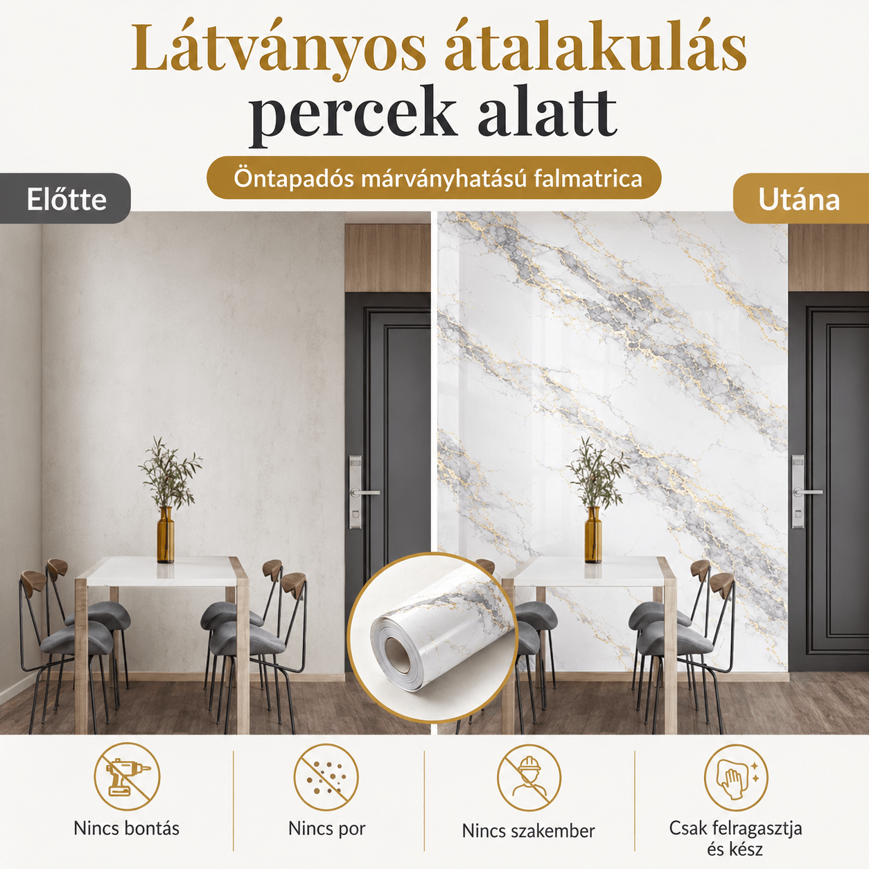 Arany Márványhatású Öntapadós Falmatrica 3 m × 1,2 m - | Cyber Bazaar