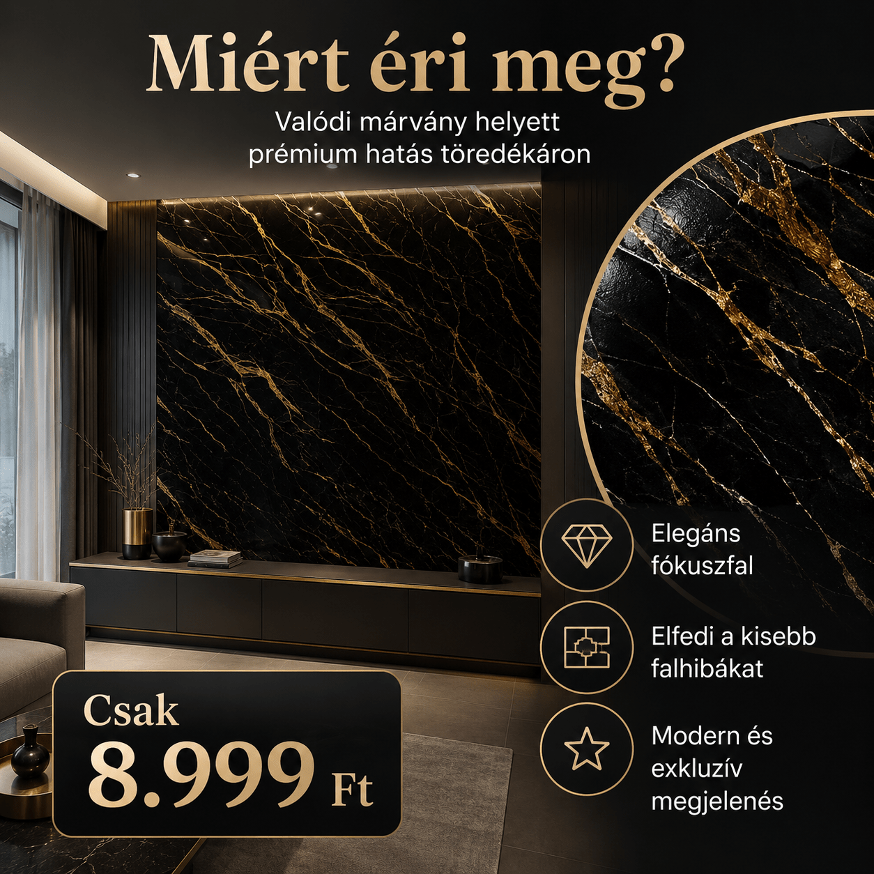 Arany Márványhatású Öntapadós Falmatrica 3 m × 1,2 m - | Cyber Bazaar
