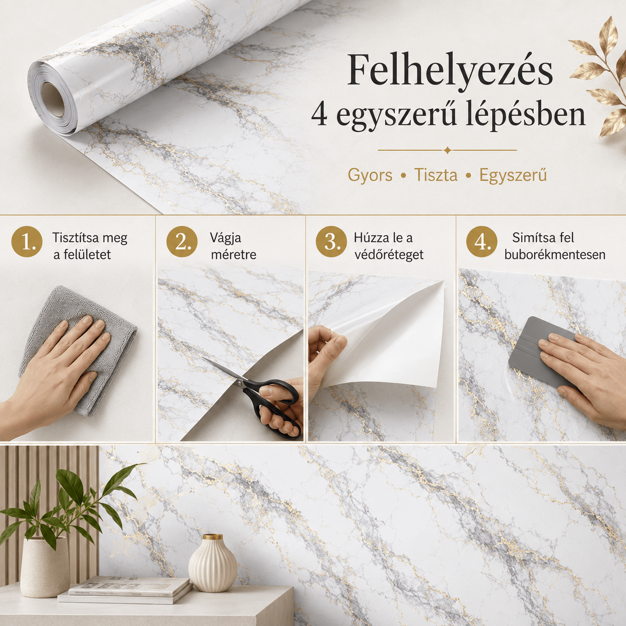 Arany Márványhatású Öntapadós Falmatrica 3 m × 1,2 m - | Cyber Bazaar