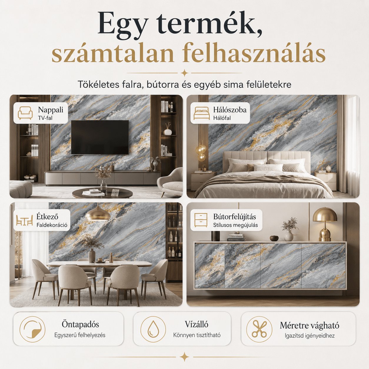 Arany Márványhatású Öntapadós Falmatrica 3 m × 1,2 m - | Cyber Bazaar