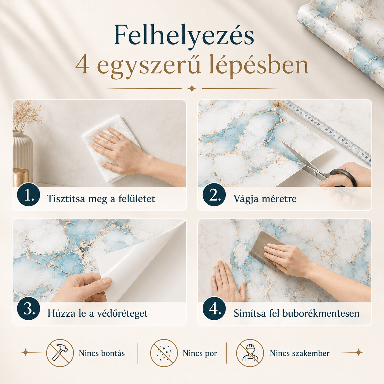 Arany Márványhatású Öntapadós Falmatrica 3 m × 1,2 m - | Cyber Bazaar