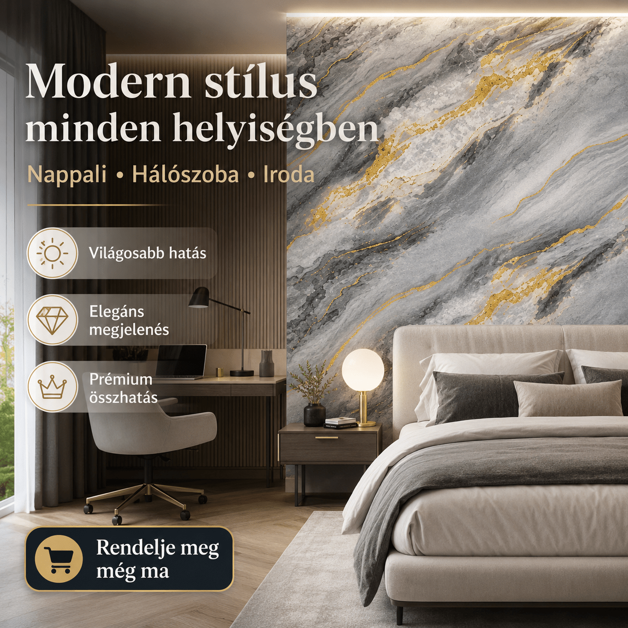 Arany Márványhatású Öntapadós Falmatrica 3 m × 1,2 m - | Cyber Bazaar