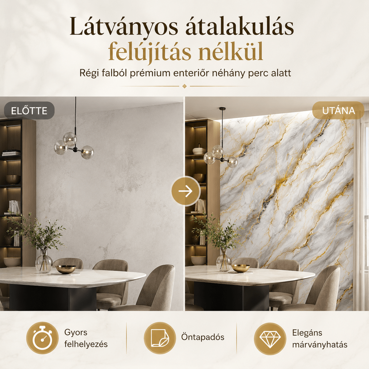 Arany Márványhatású Öntapadós Falmatrica 3 m × 1,2 m - | Cyber Bazaar