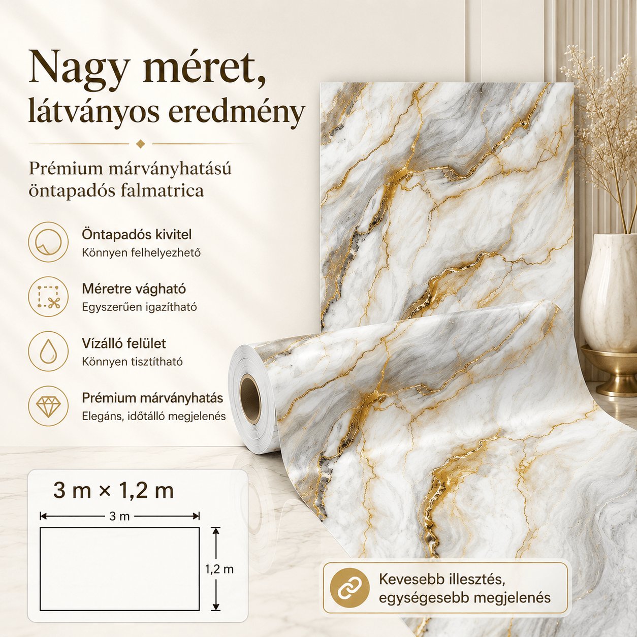 Arany Márványhatású Öntapadós Falmatrica 3 m × 1,2 m - | Cyber Bazaar