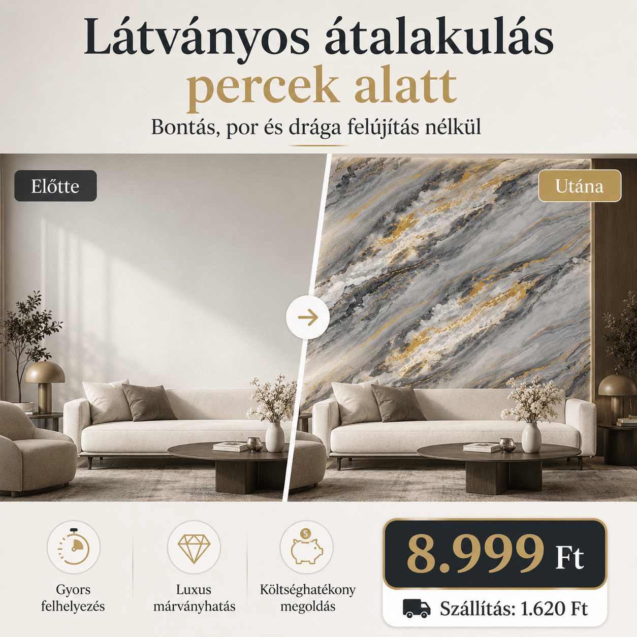 Arany Márványhatású Öntapadós Falmatrica 3 m × 1,2 m - | Cyber Bazaar