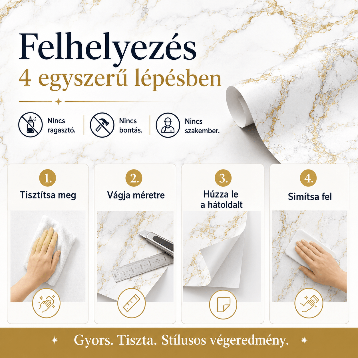 Arany Márványhatású Öntapadós Falmatrica 3 m × 1,2 m - | Cyber Bazaar