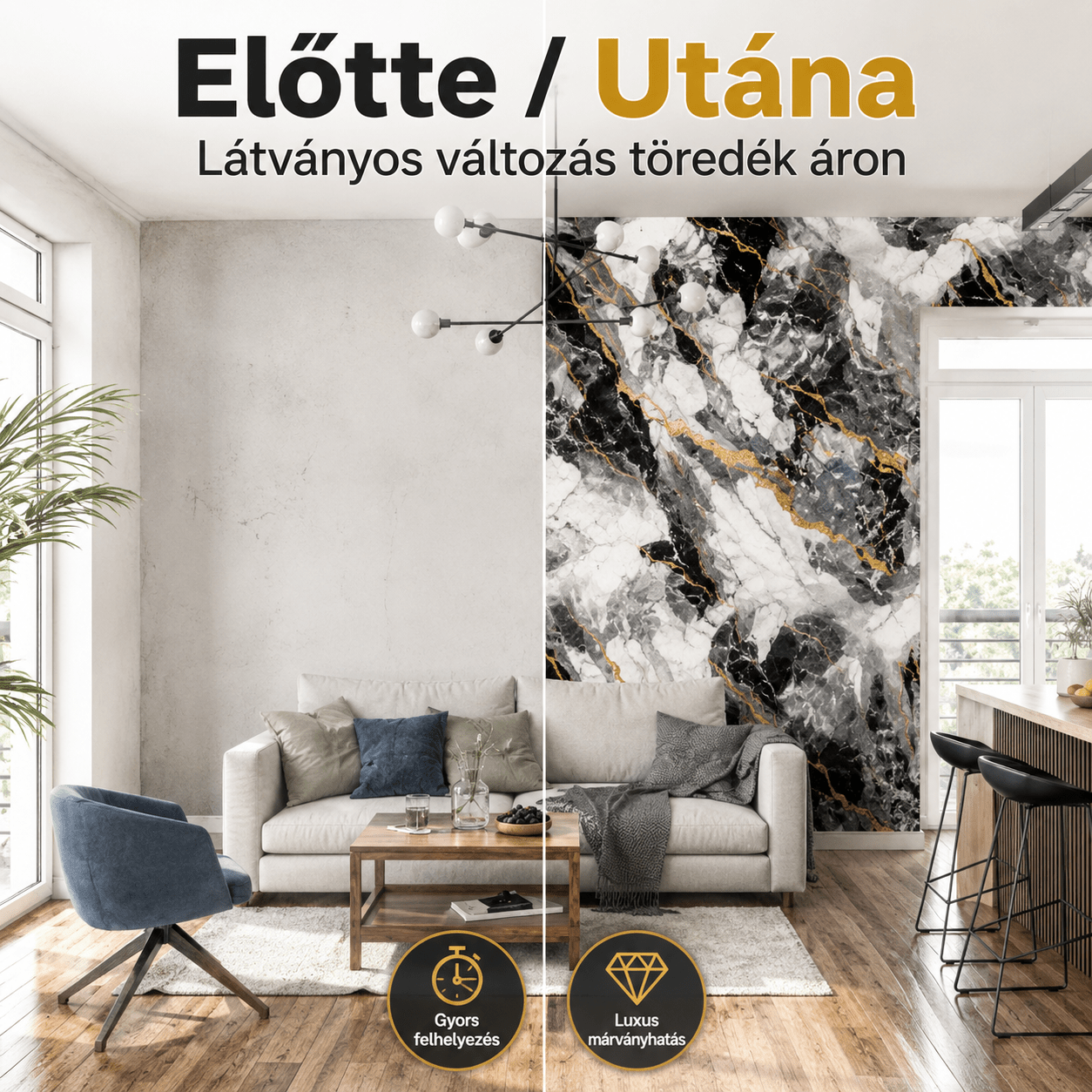 Arany Márványhatású Öntapadós Falmatrica - | Cyber Bazaar
