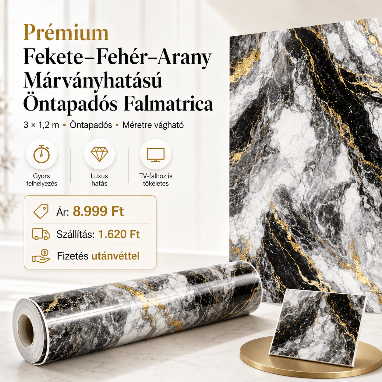 Arany Márványhatású Öntapadós Falmatrica - | Cyber Bazaar