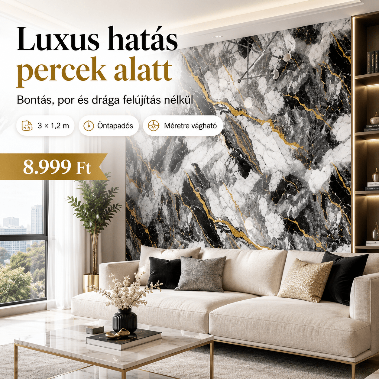 Arany Márványhatású Öntapadós Falmatrica - | Cyber Bazaar