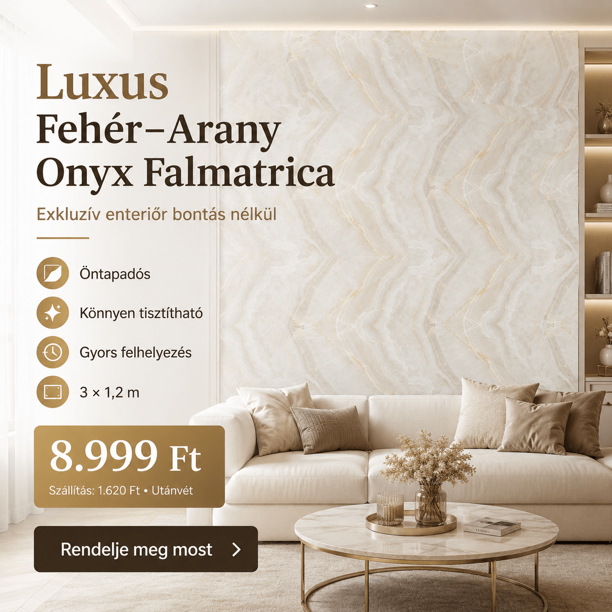 Arany Onyx Márványhatású Öntapadós Falmatrica - | Cyber Bazaar