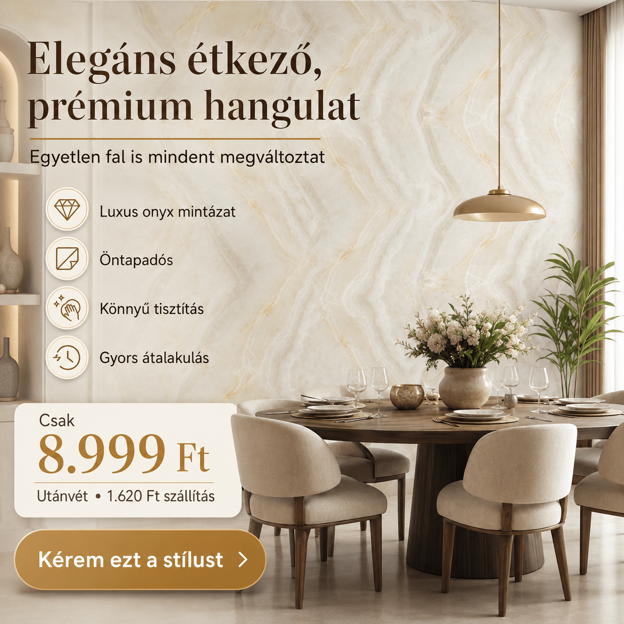 Arany Onyx Márványhatású Öntapadós Falmatrica - | Cyber Bazaar