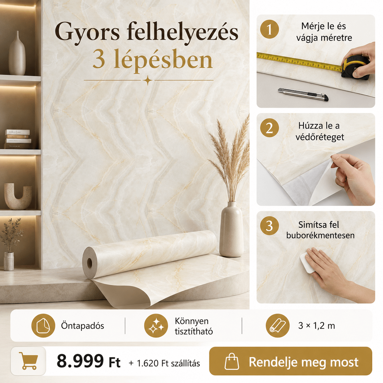 Arany Onyx Márványhatású Öntapadós Falmatrica - | Cyber Bazaar