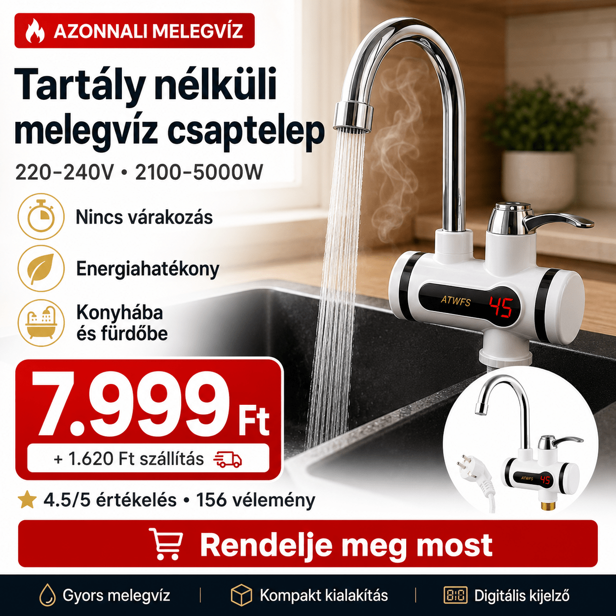 Azonnali melegvíz csaptelep - 0 | Cyber Bazaar
