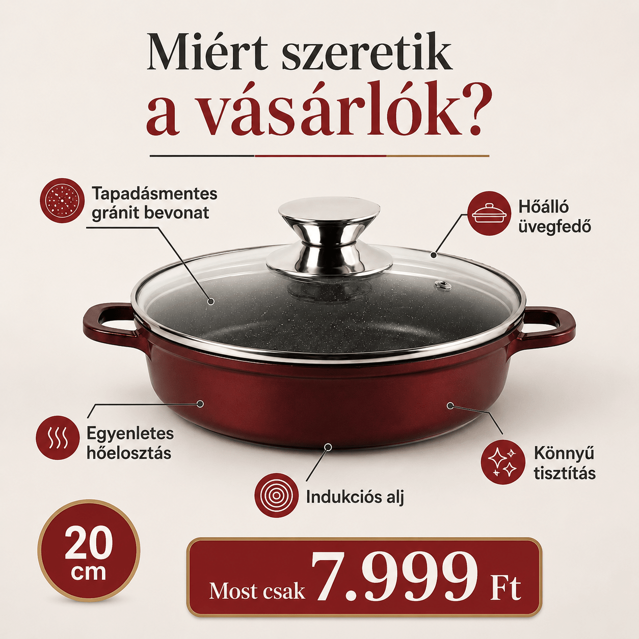 Bachmayer 20 cm Sekély Lábas Fedővel - | Cyber Bazaar