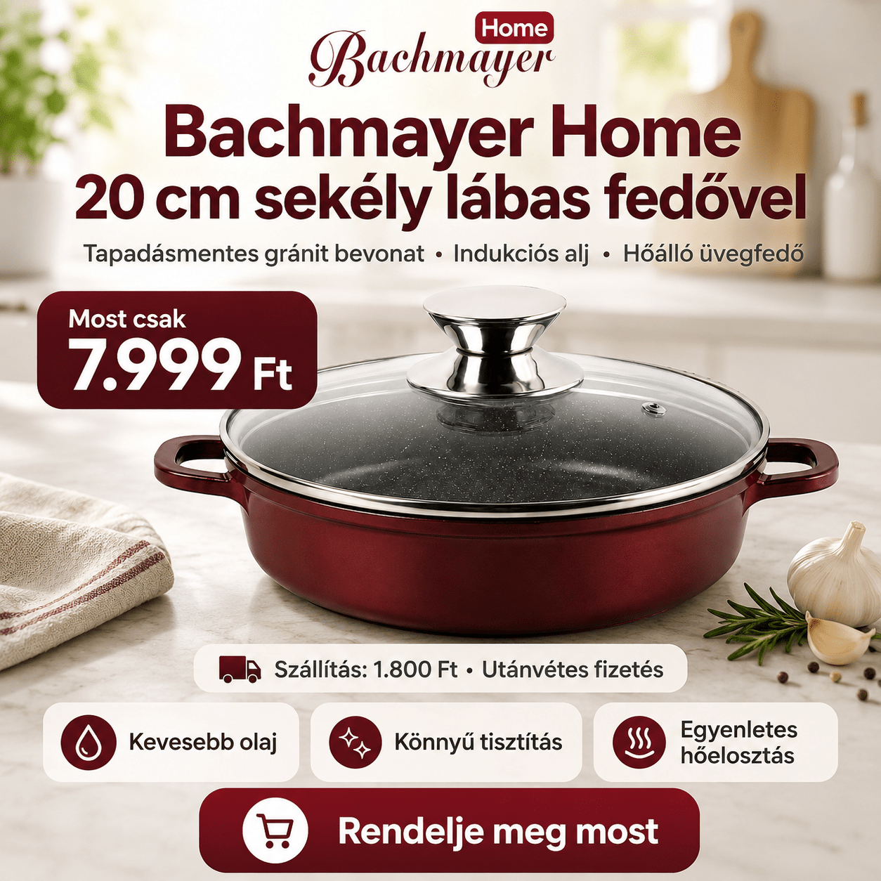 Bachmayer 20 cm Sekély Lábas Fedővel - | Cyber Bazaar