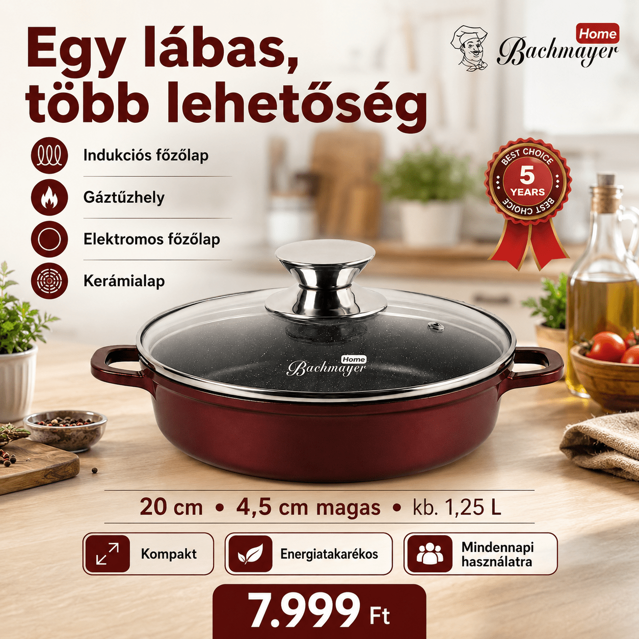 Bachmayer 20 cm Sekély Lábas Fedővel - | Cyber Bazaar