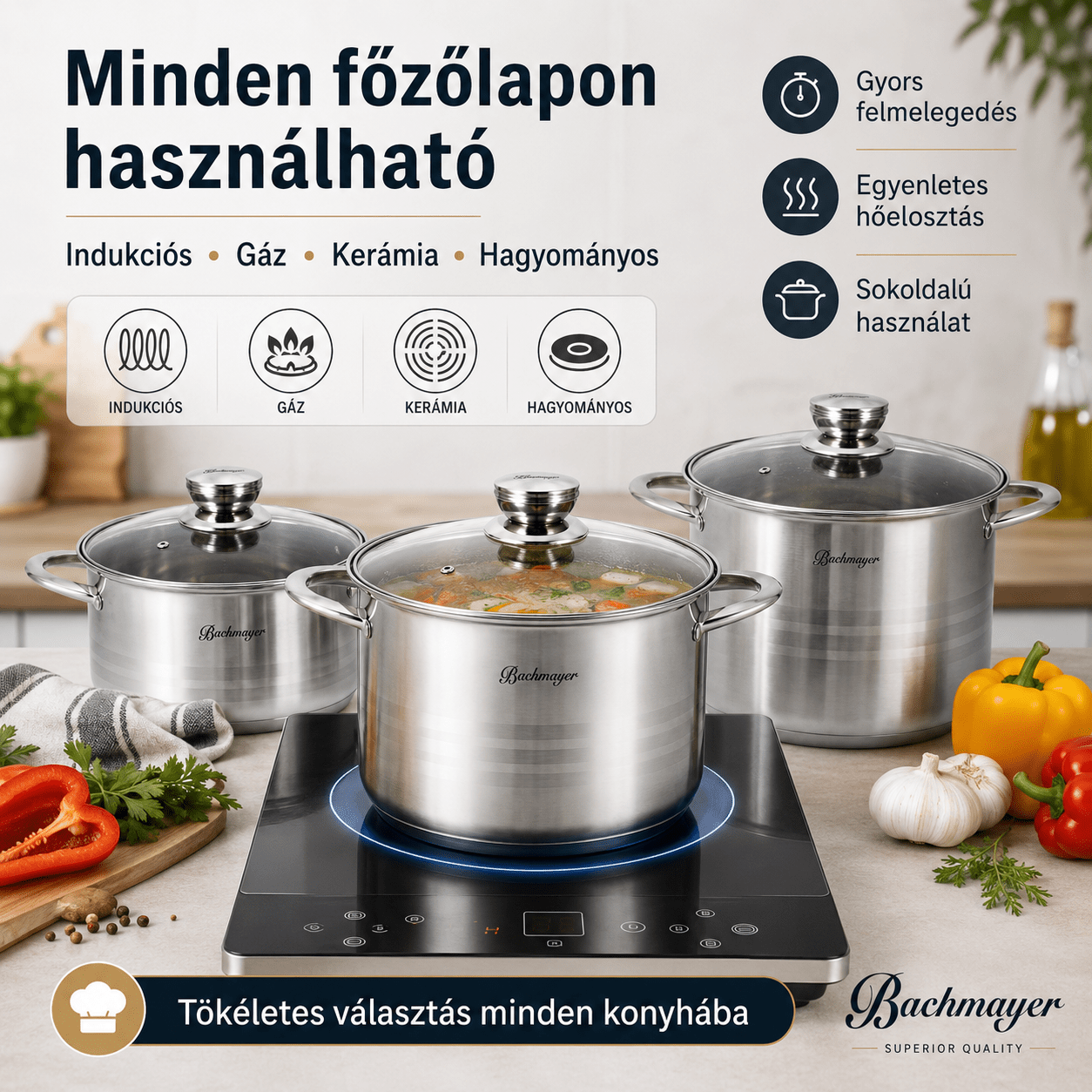 Bachmayer 6.DB Prémium Rozsdamentes Acél Fazék Szett - | Cyber Bazaar