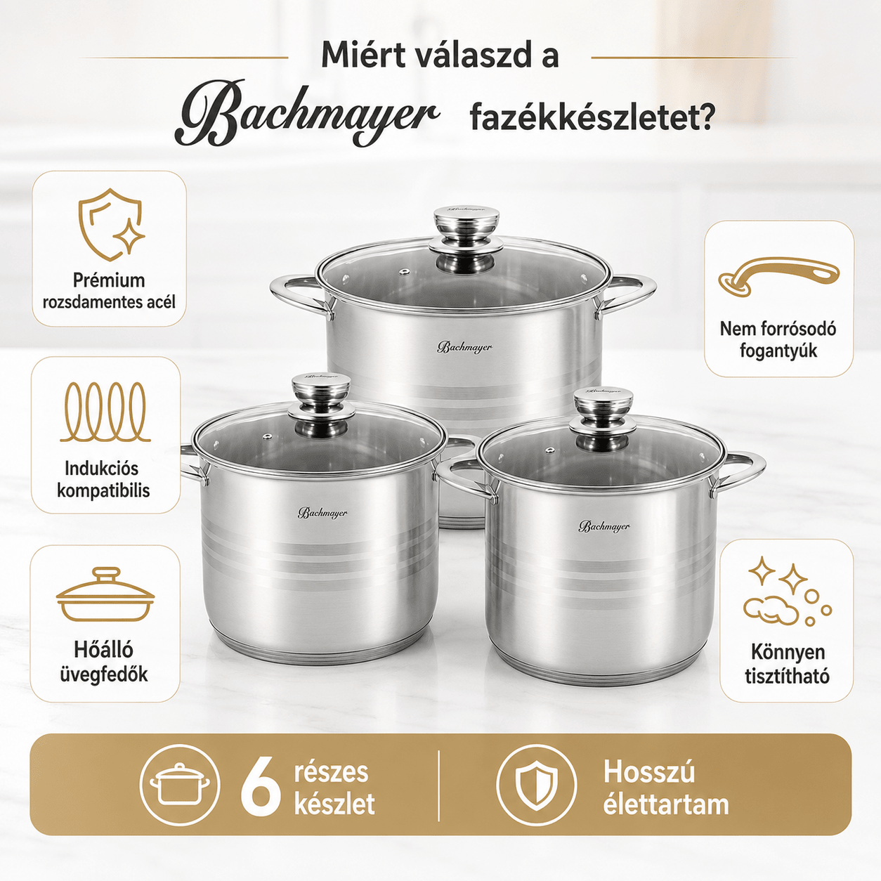 Bachmayer Prémium Rozsdamentes Acél Fazékkészlet - | Cyber Bazaar