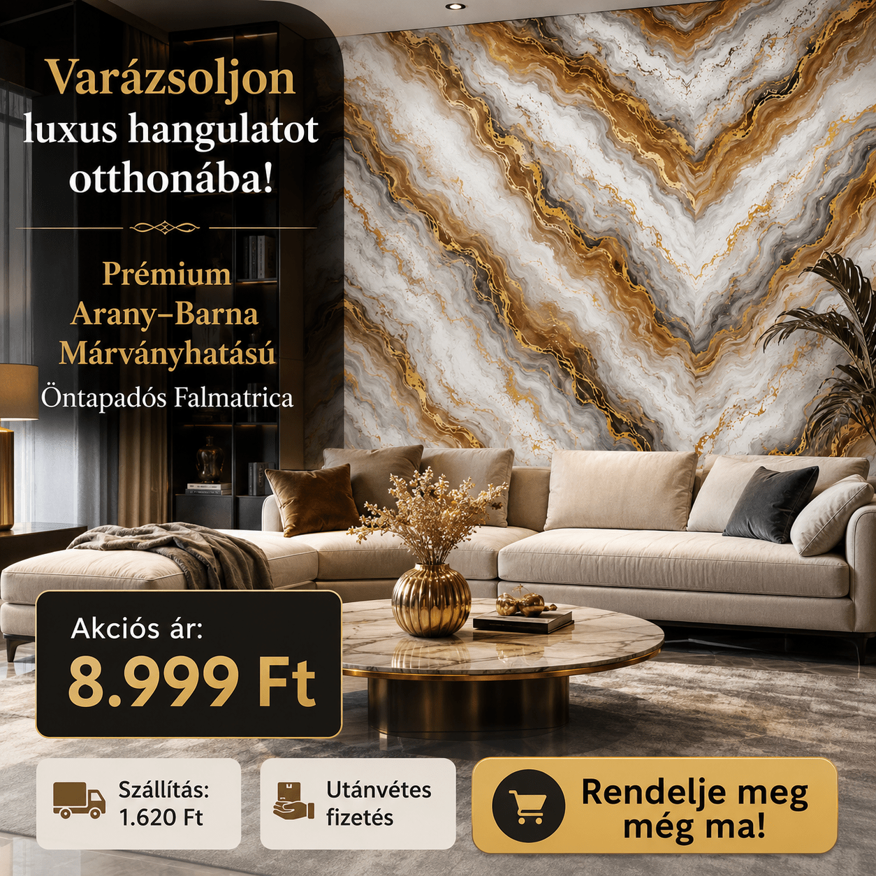 Barna Márványhatású Öntapadós Falmatrica 3 m × 1,2 m - | Cyber Bazaar