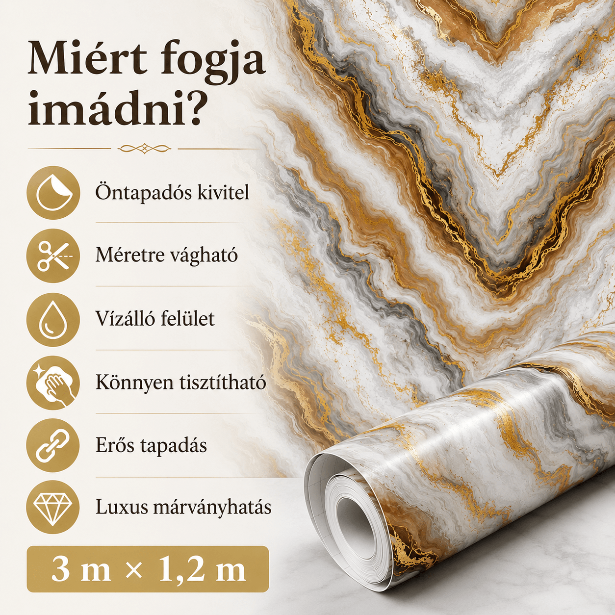 Barna Márványhatású Öntapadós Falmatrica 3 m × 1,2 m - | Cyber Bazaar