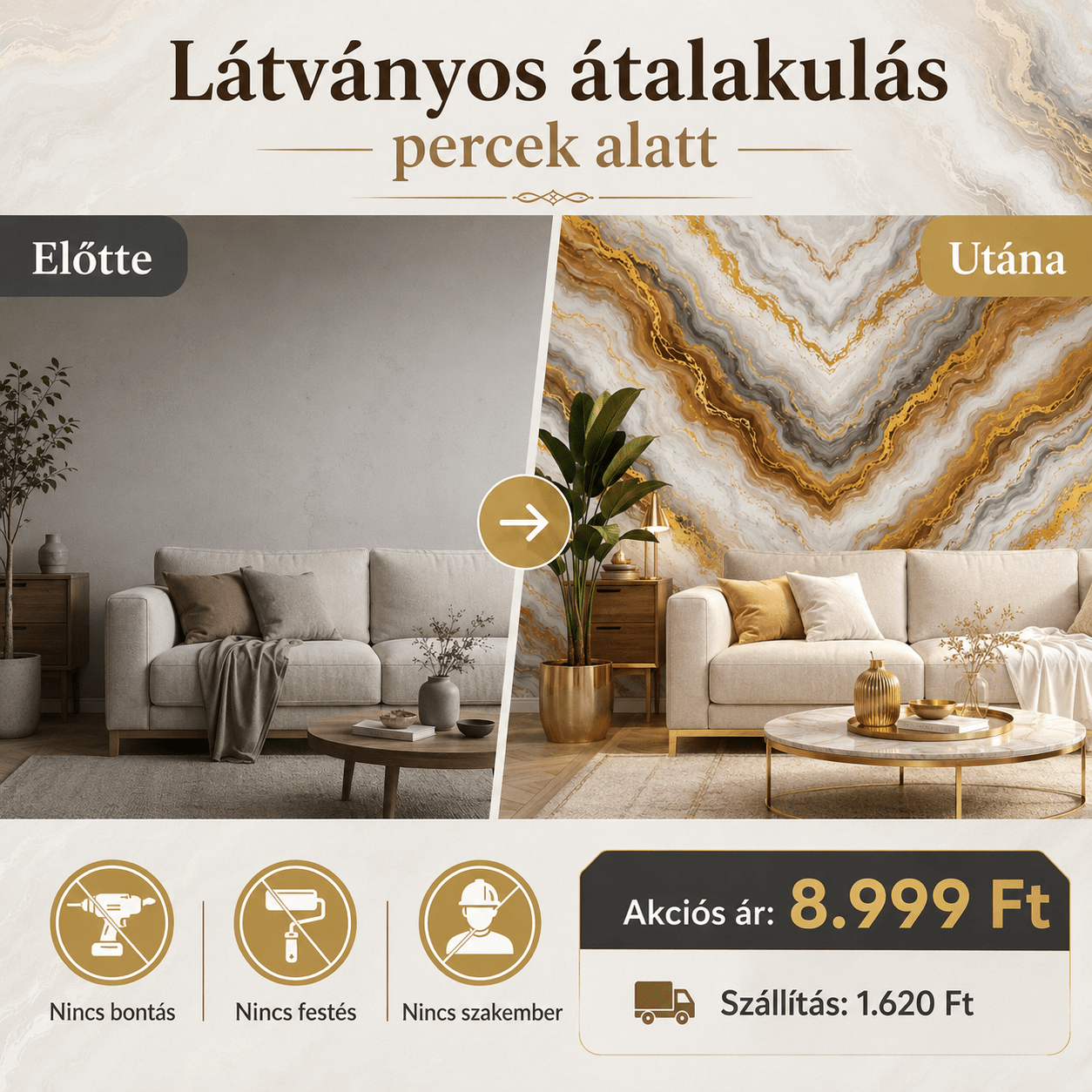 Barna Márványhatású Öntapadós Falmatrica 3 m × 1,2 m - | Cyber Bazaar