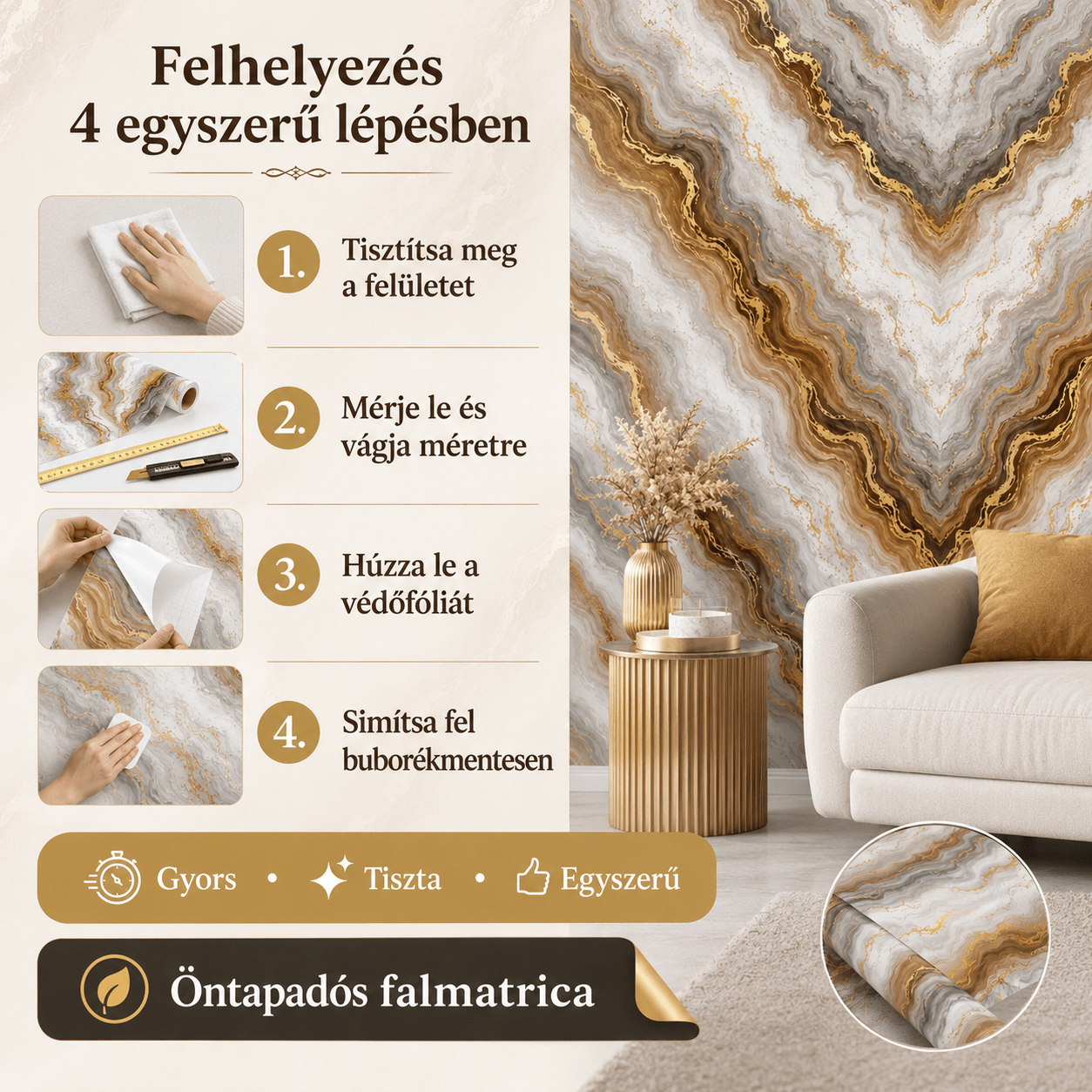 Barna Márványhatású Öntapadós Falmatrica 3 m × 1,2 m - | Cyber Bazaar