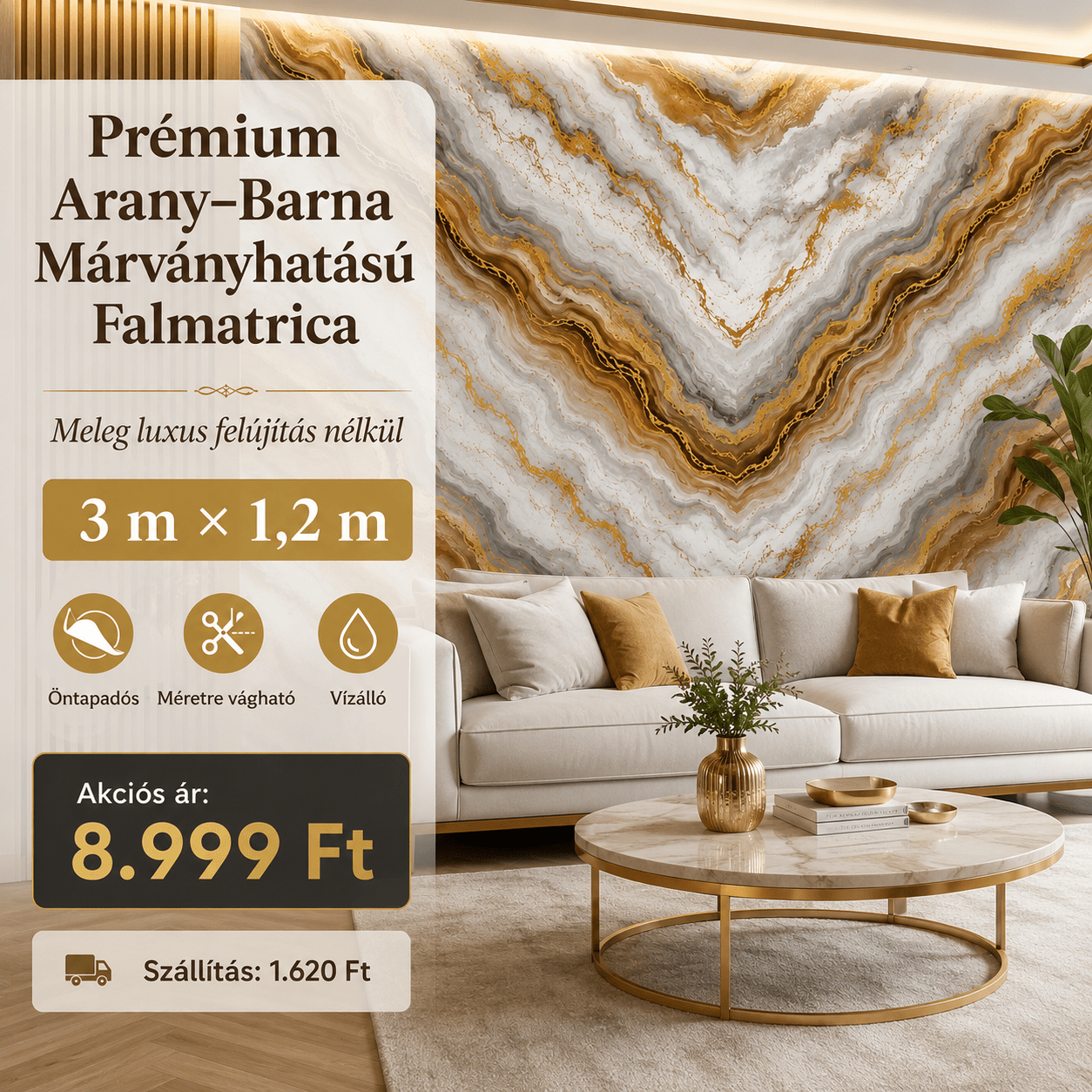 Barna Márványhatású Öntapadós Falmatrica 3 m × 1,2 m - | Cyber Bazaar