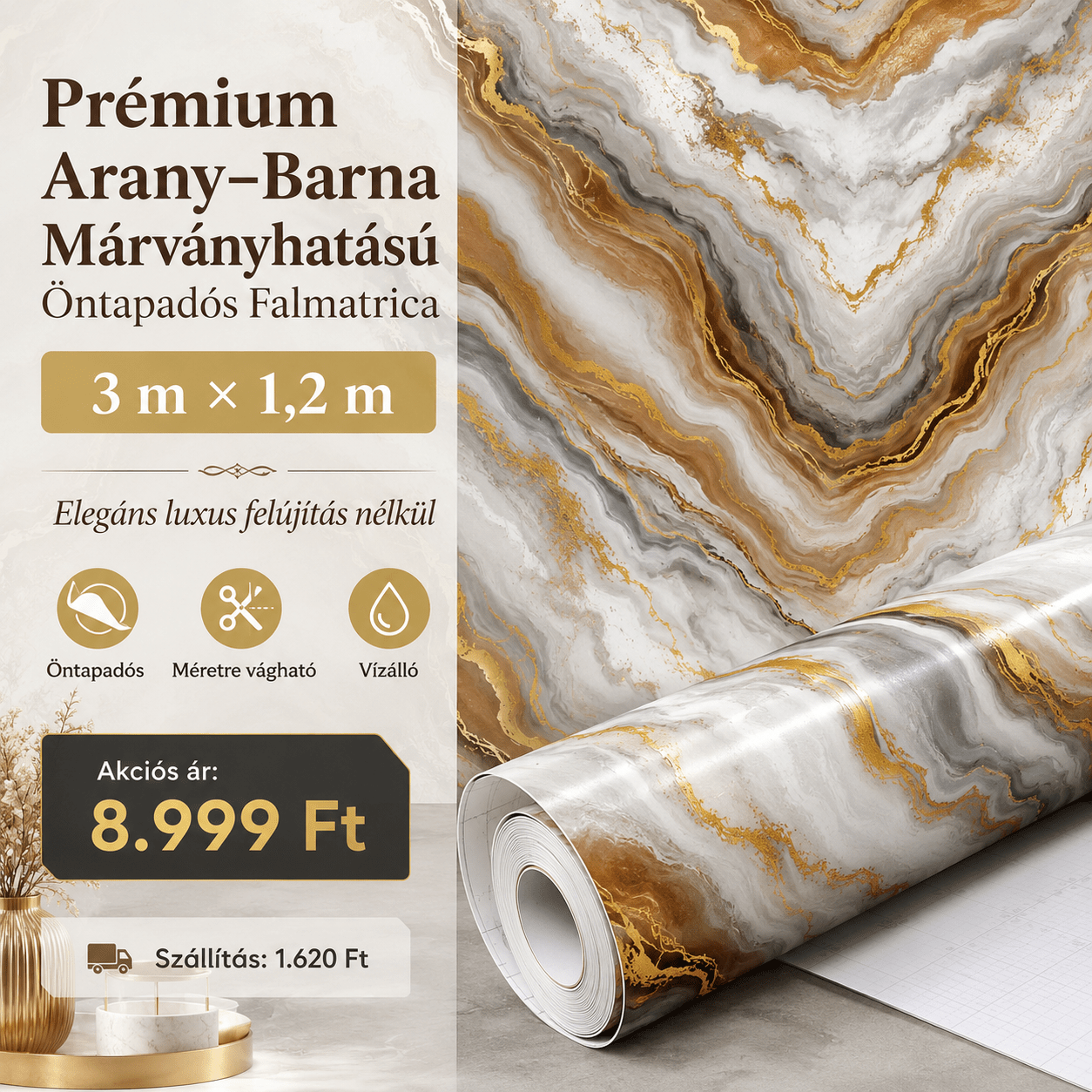 Barna Márványhatású Öntapadós Falmatrica 3 m × 1,2 m - | Cyber Bazaar