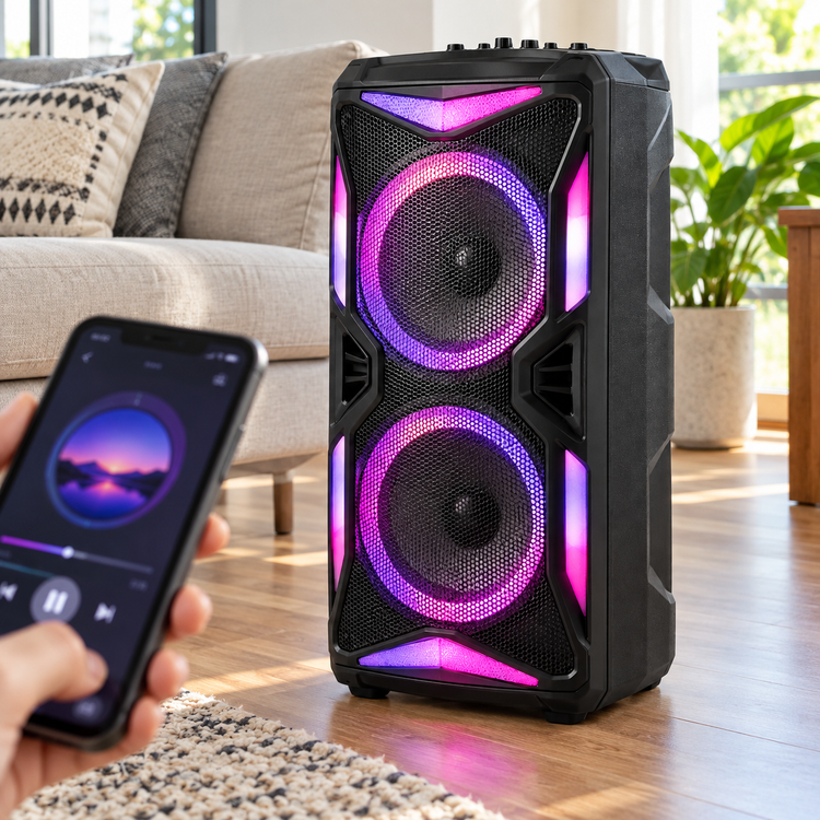 Bluetooth party hangszóró – 2 × 8″ - Hangszórók és rádiók | Cyber Bazaar
