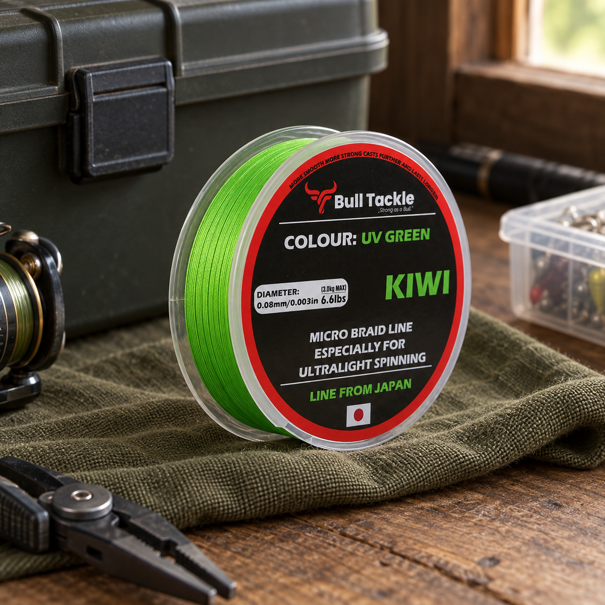 Bull Tackle Kiwi UV zöld fonott zsinór – 150 m – környezeti termékfotó 2