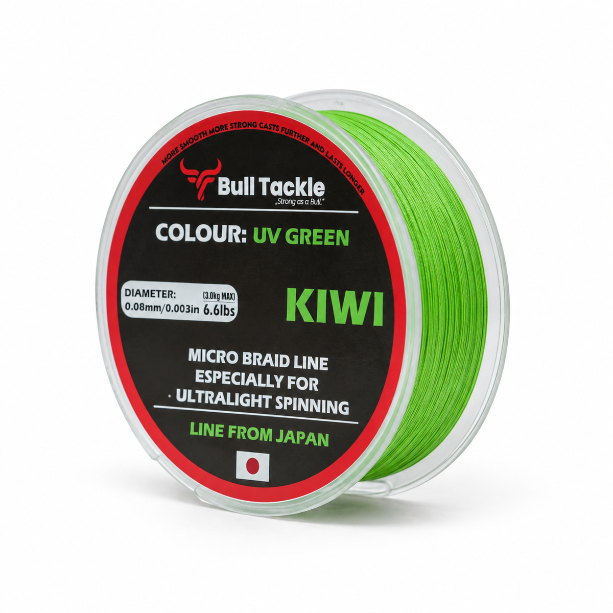 Bull Tackle Kiwi UV zöld fonott zsinór – 150 m – stúdió termékfotó