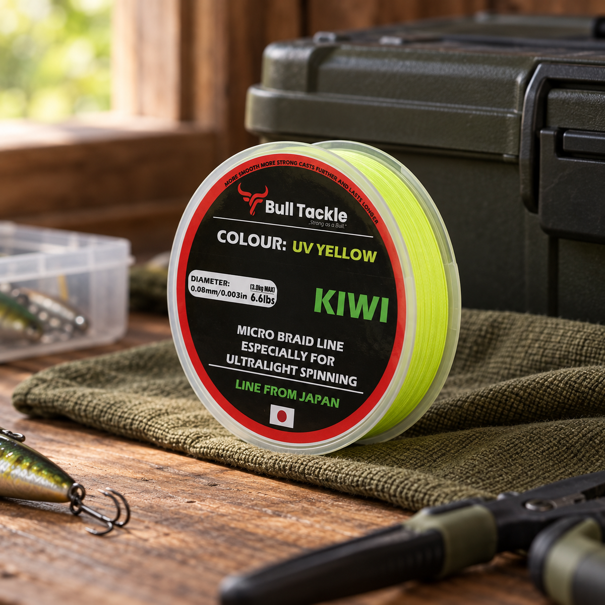 Bull Tackle Kiwi UV sárga fonott zsinór – 150 m – környezeti termékfotó 2