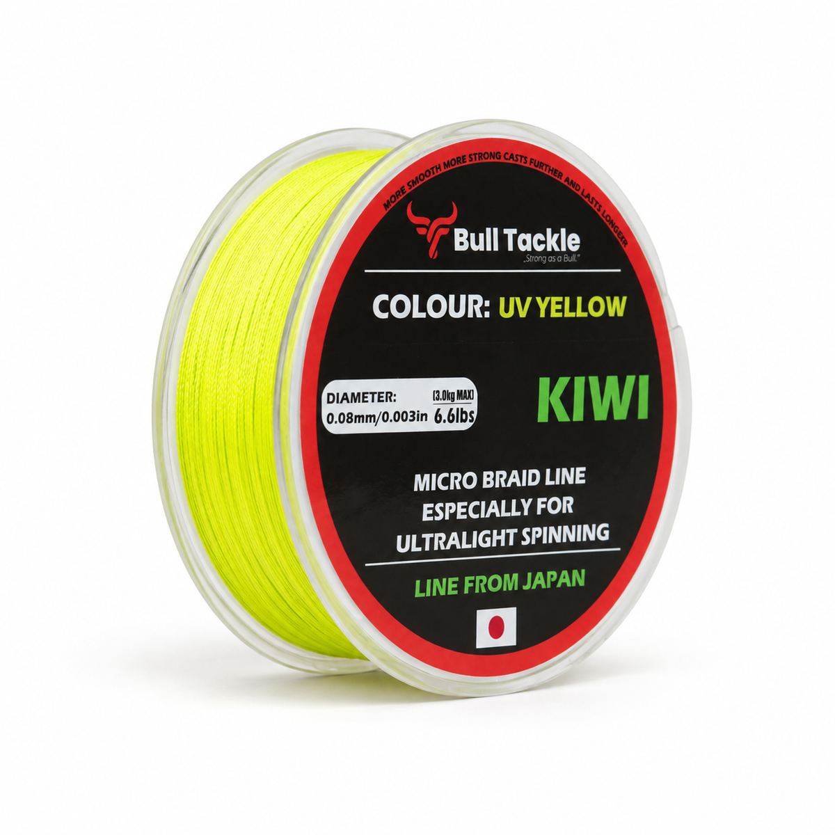 Bull Tackle Kiwi UV sárga fonott zsinór – 150 m – stúdió termékfotó