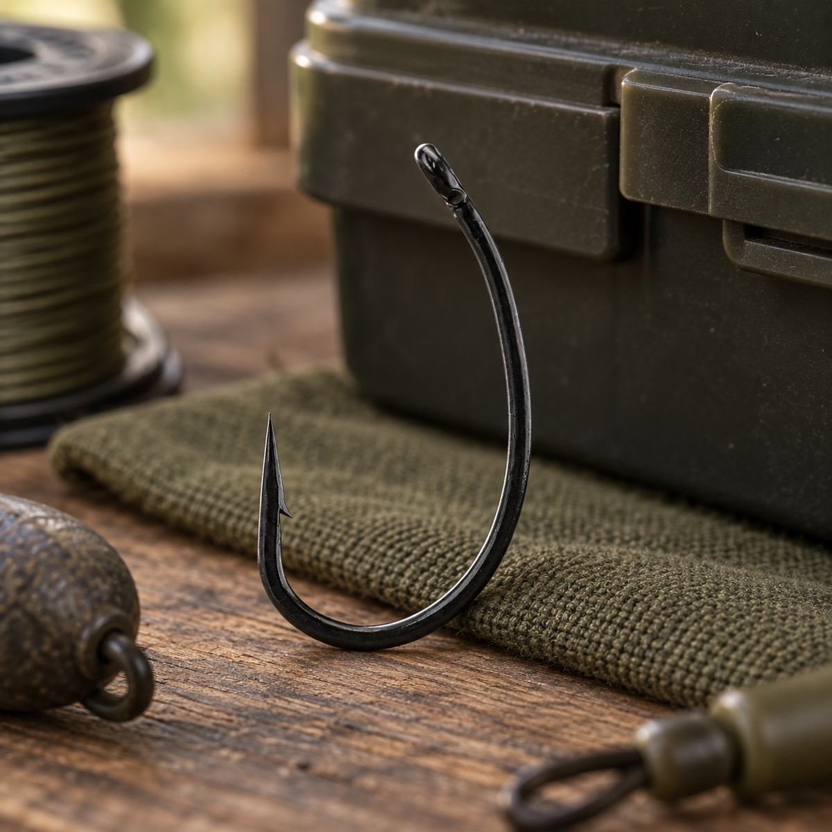 Carp King Curved Shank CK9001 horog – 10 db – környezeti termékfotó 2