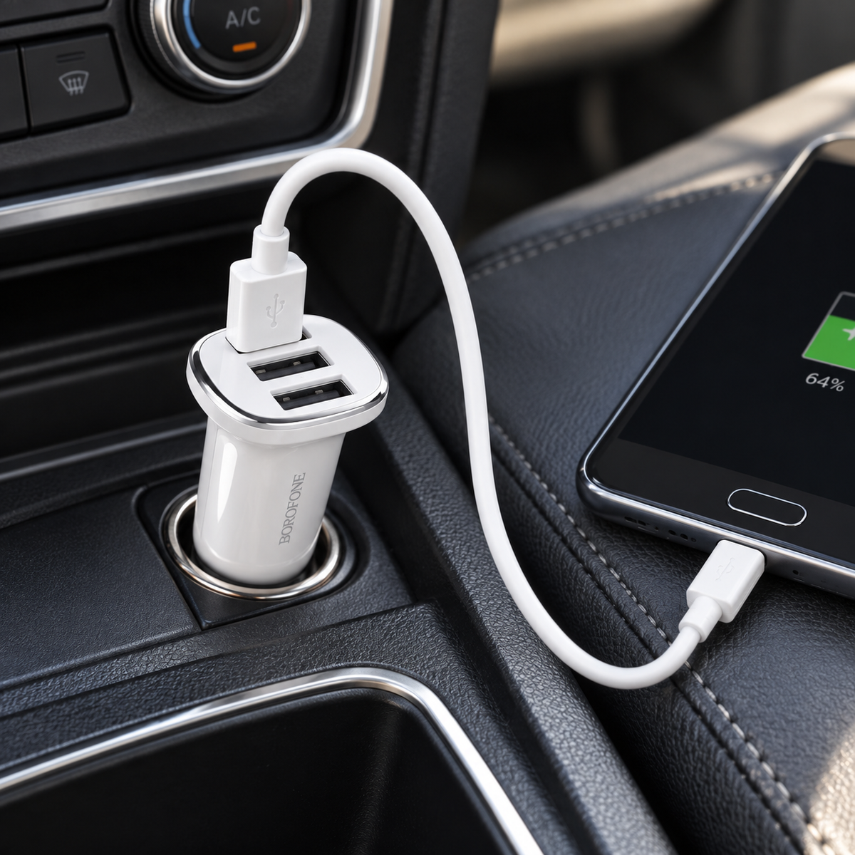 BOROFONE BZ12 dupla USB autós töltő Micro-USB kábellel – használati példa