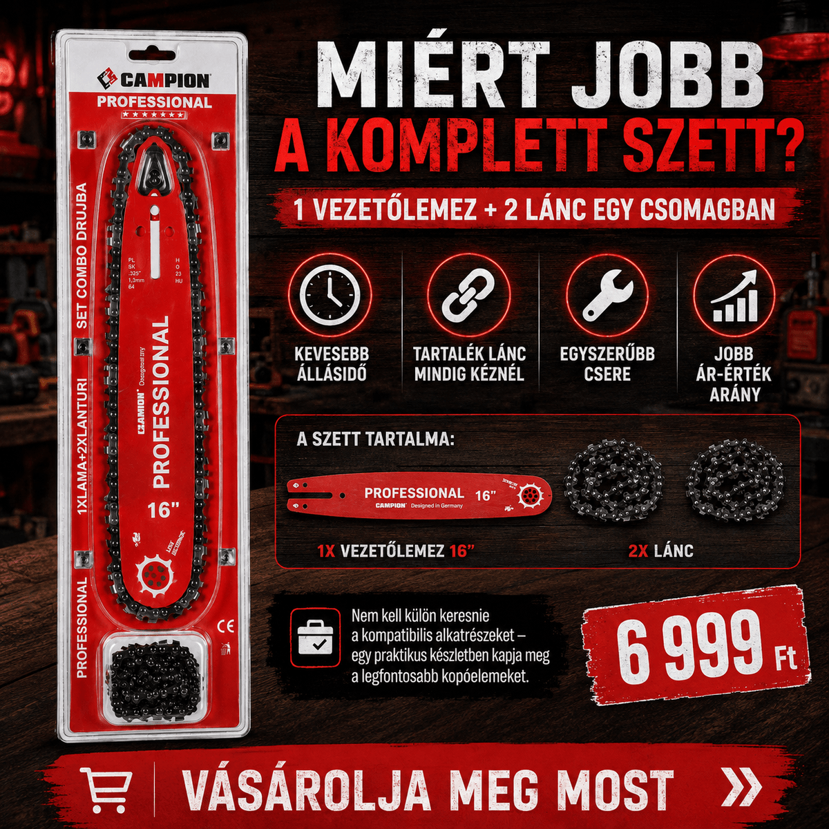 CAMPION Professional 16” Láncvezető + 2 Fűrészlánc Szett - | Cyber Bazaar
