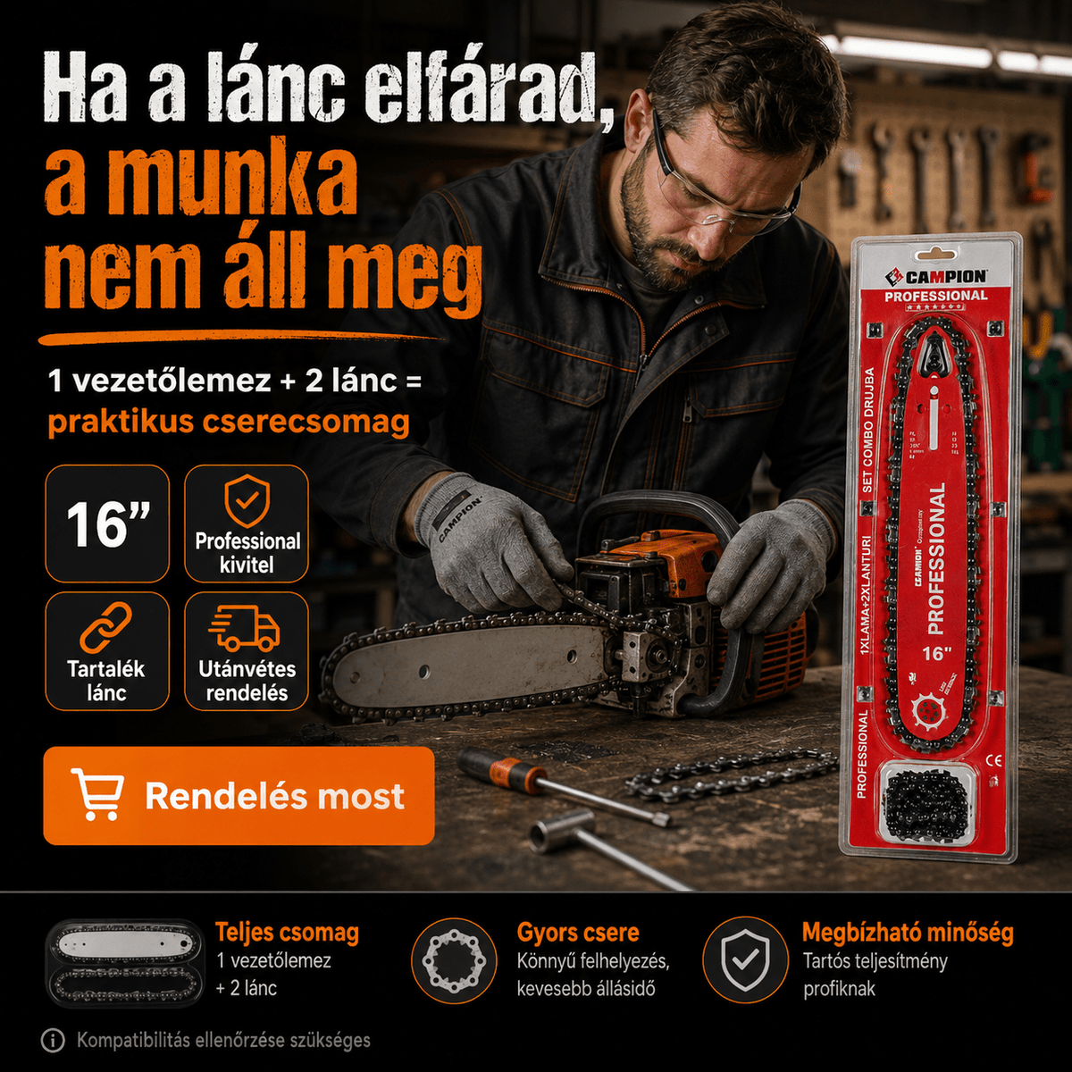 CAMPION Professional 16” Láncvezető + 2 Fűrészlánc Szett - | Cyber Bazaar