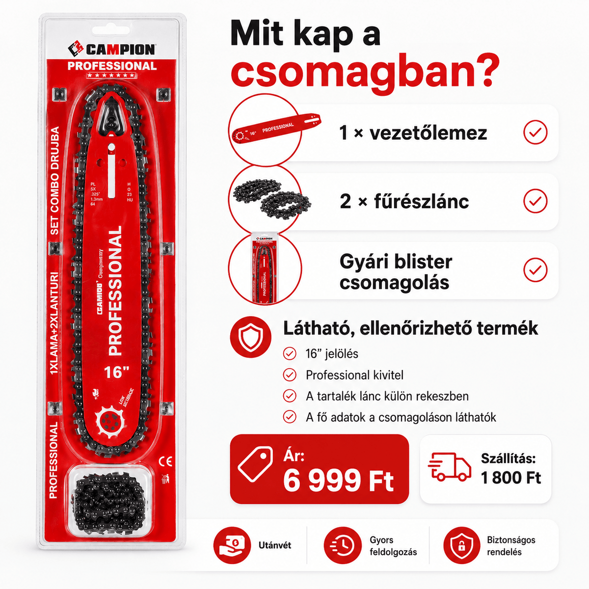 CAMPION Professional 16” Láncvezető + 2 Fűrészlánc Szett - | Cyber Bazaar