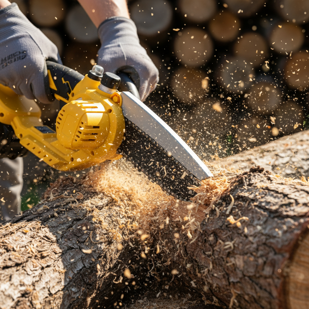 Close-up log sawing