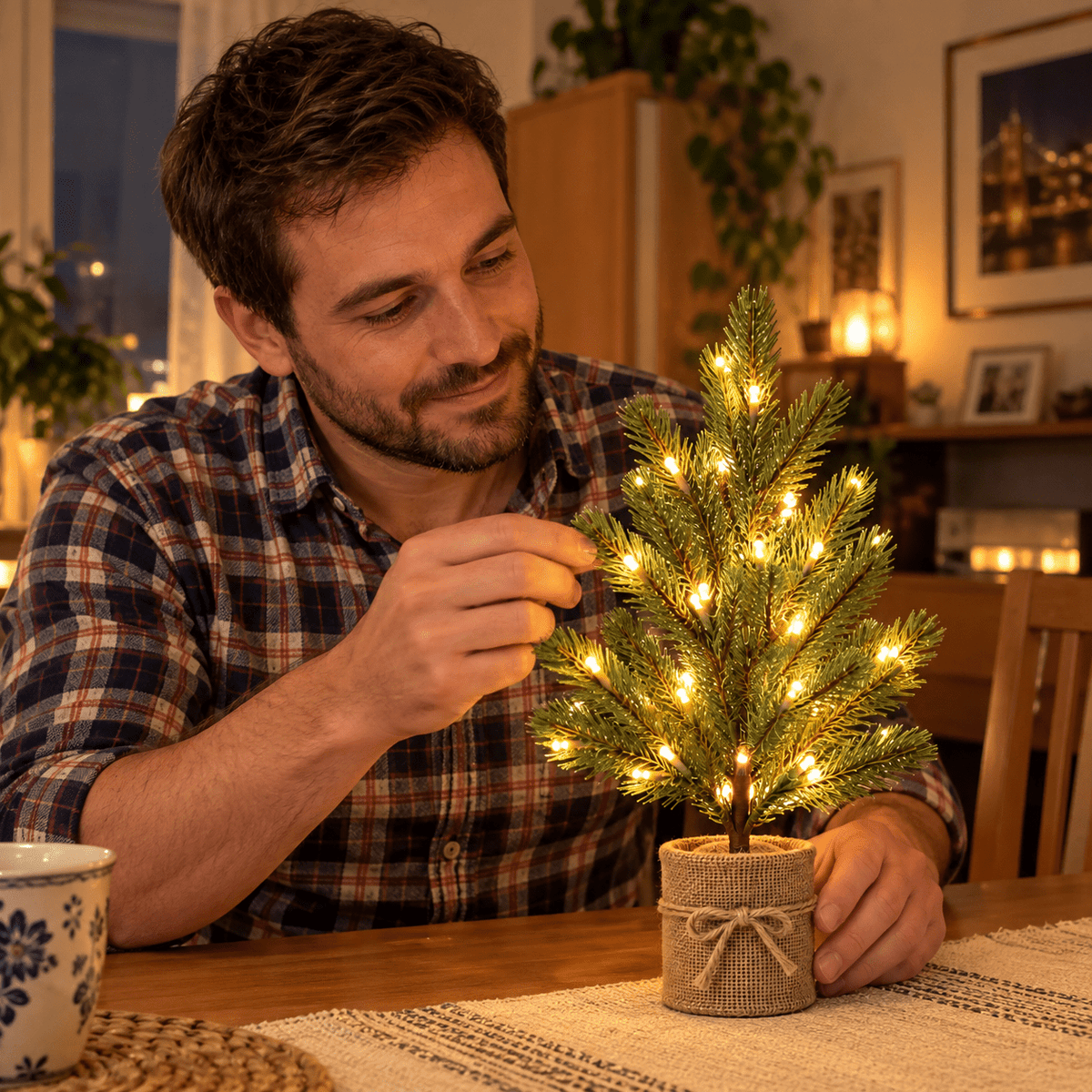 Cserepes LED fenyő dekoráció – 35 cm, 14 LED - LED dekoráció | Cyber Bazaar