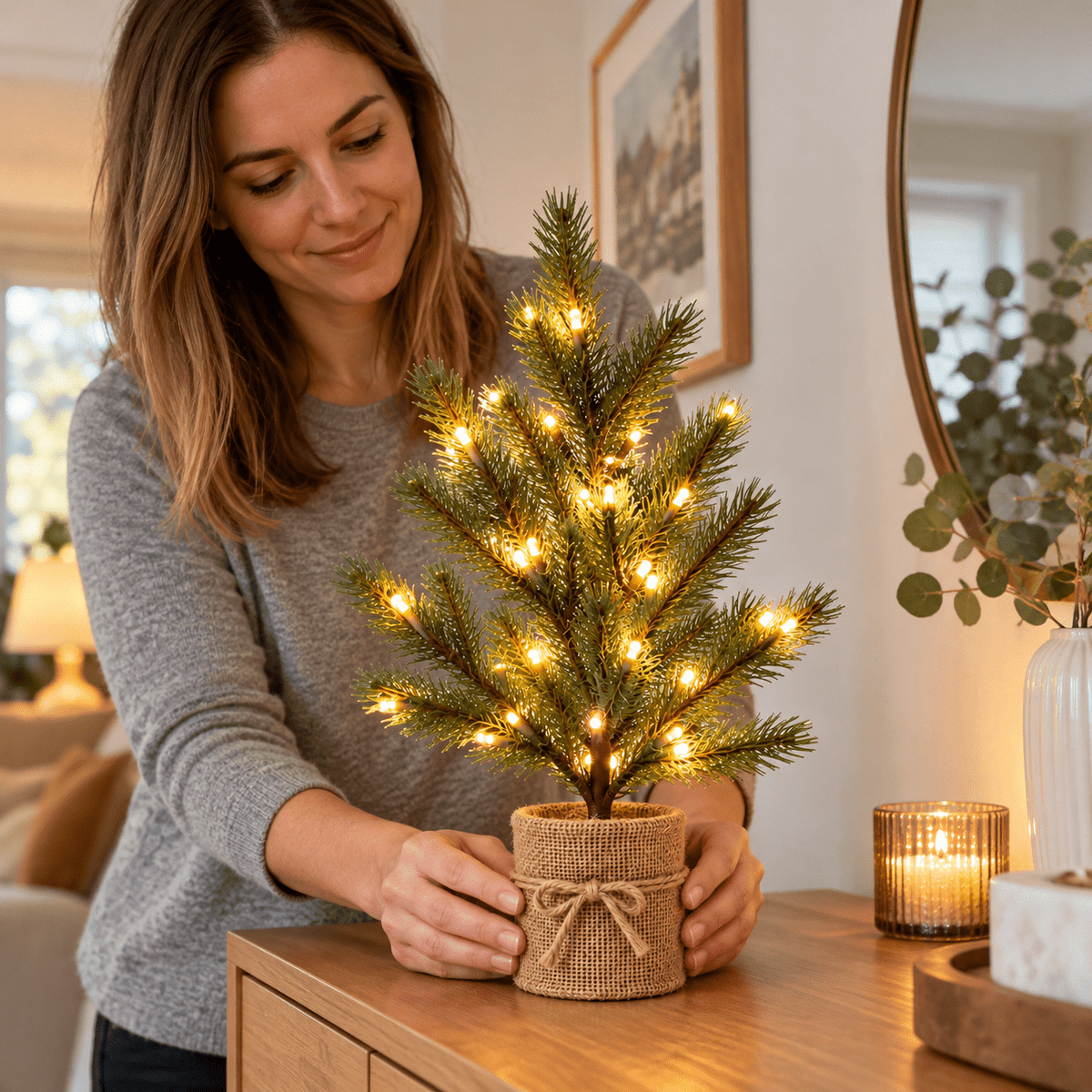 Cserepes LED fenyő dekoráció – 35 cm, 14 LED - LED dekoráció | Cyber Bazaar