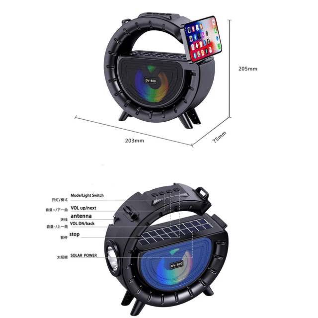DV - 800 Hordozható Napelemes Bluetooth Hangszóró - | Cyber Bazaar