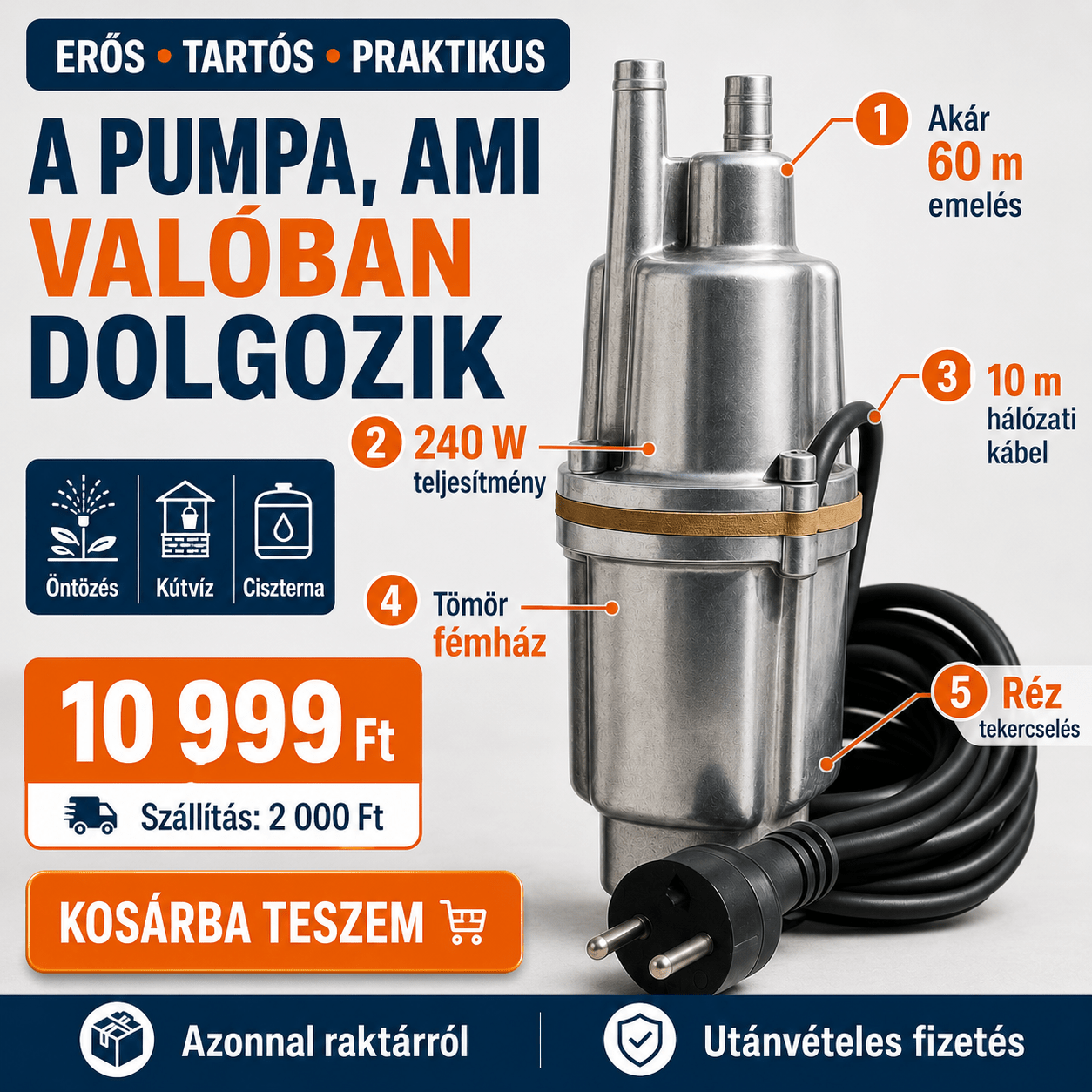 Erőteljes Vízpumpa 1200 L/Óra - | Cyber Bazaar